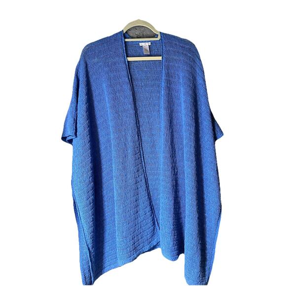 J. Jill Poncho Sweater Womens One Size Blue Cotton Blend oversized Open Front - Picture 6 of 11